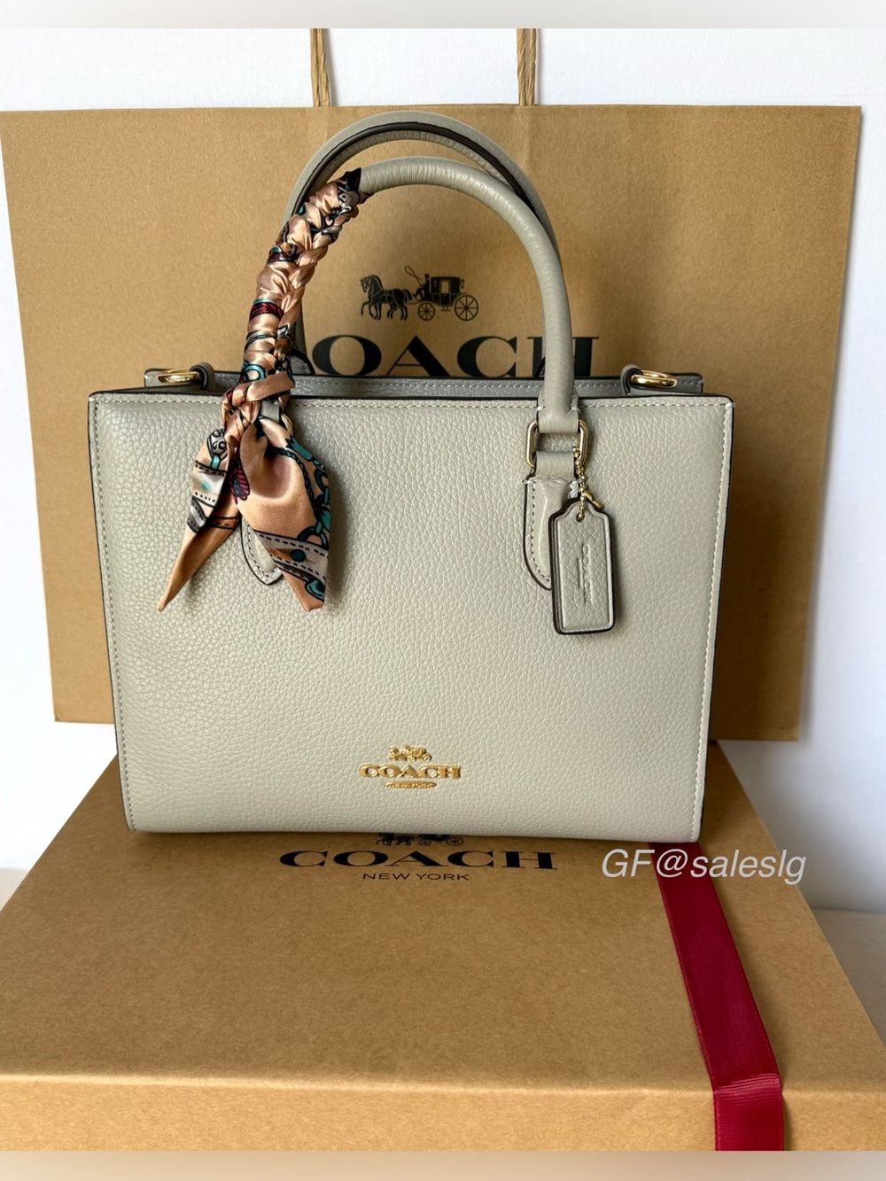 NWT Coach Coach Maggie Small Tote Dove Grey Gold Leather Crossbody Gift Ready